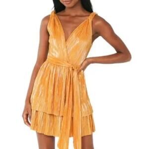 Sabina Musayev Revolve Mandarin Orange Gold Alma Belted Mini Dress Size XS
